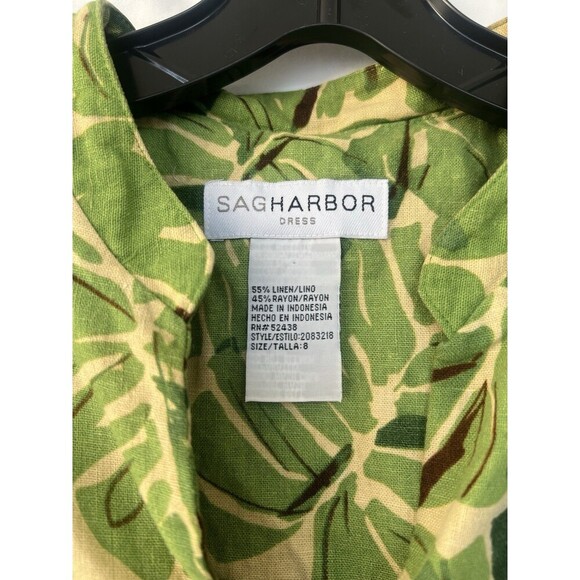 SAG HARBOR Long Tropical Floral Dress Green Linen Blend Multicolor Size Medium - Picture 5 of 5